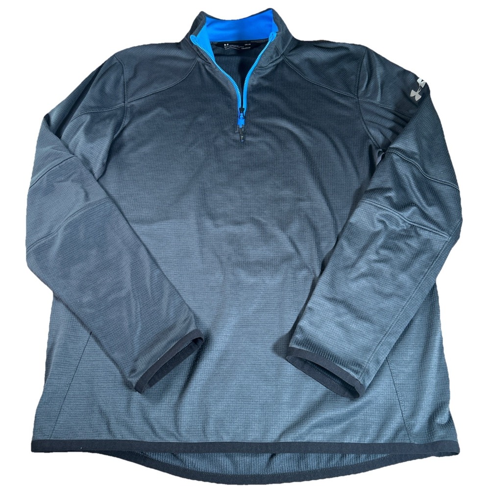 Under Armour 1/4 Zip Men's L Cold Gear Reactor Gray Fitted Pullover Fleece - Picture 2 of 5
